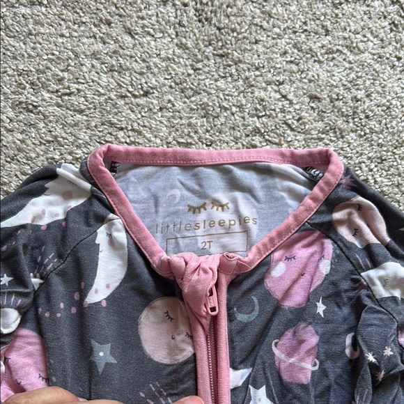 Little Sleepies Moon and Stars Footie in Pink and Gray - Picture 2 of 3